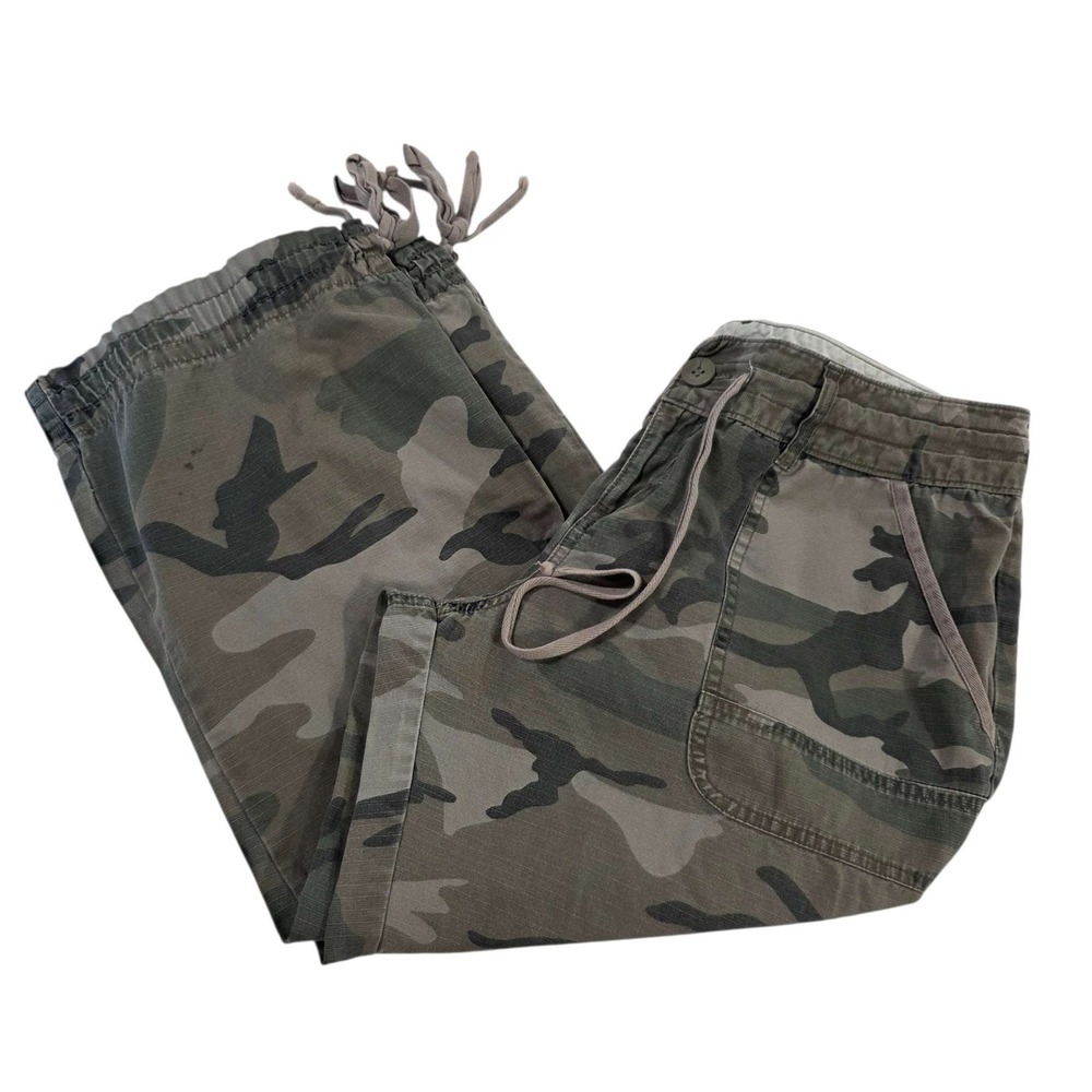 ANCHOR BLUE Camo Cargo Pants Womans 11 Drawstring Waist Utility Pockets Green‎